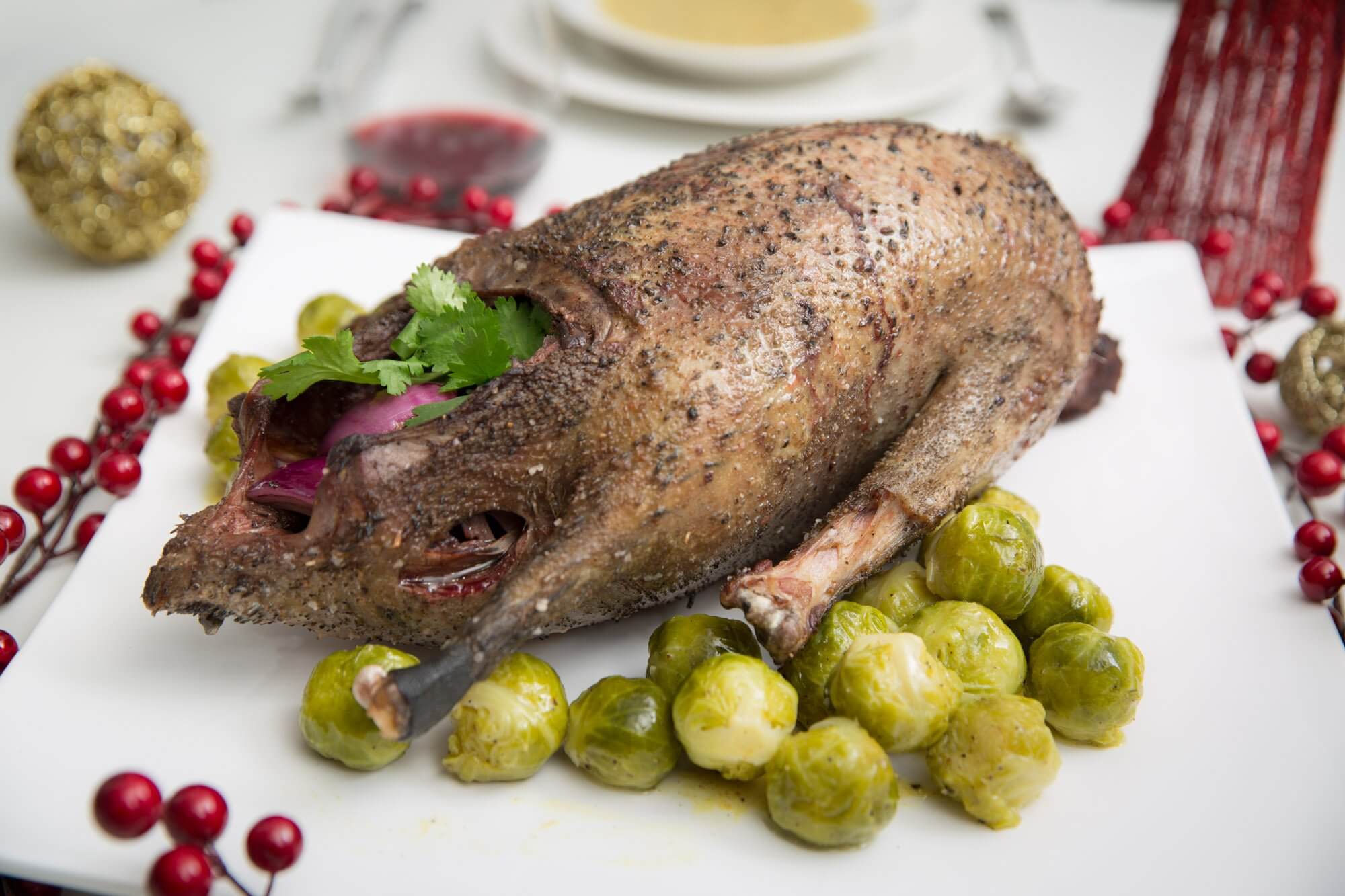 Roast Canada Goose with brussels sprouts
