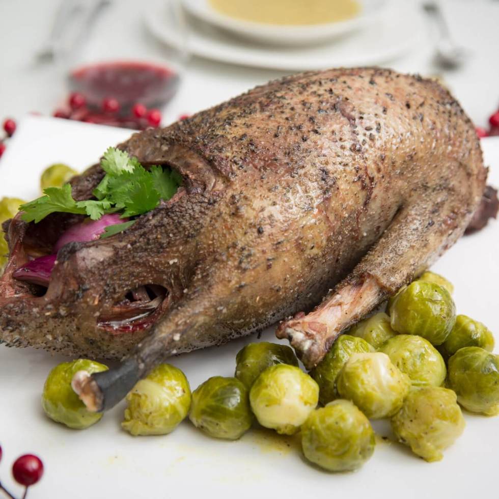 Roast Canada Goose with brussels sprouts