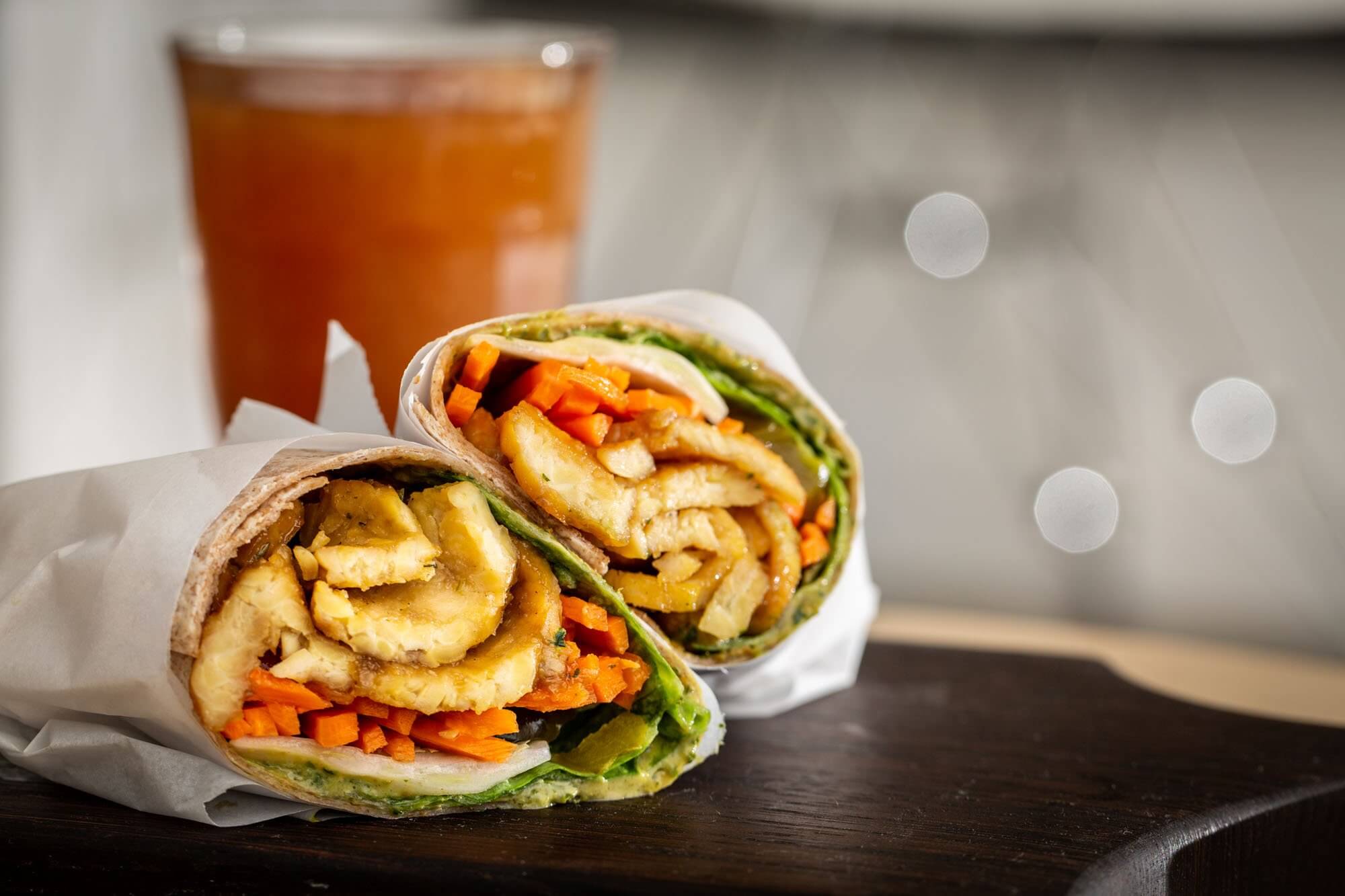 Vegan tempeh bacon wraps