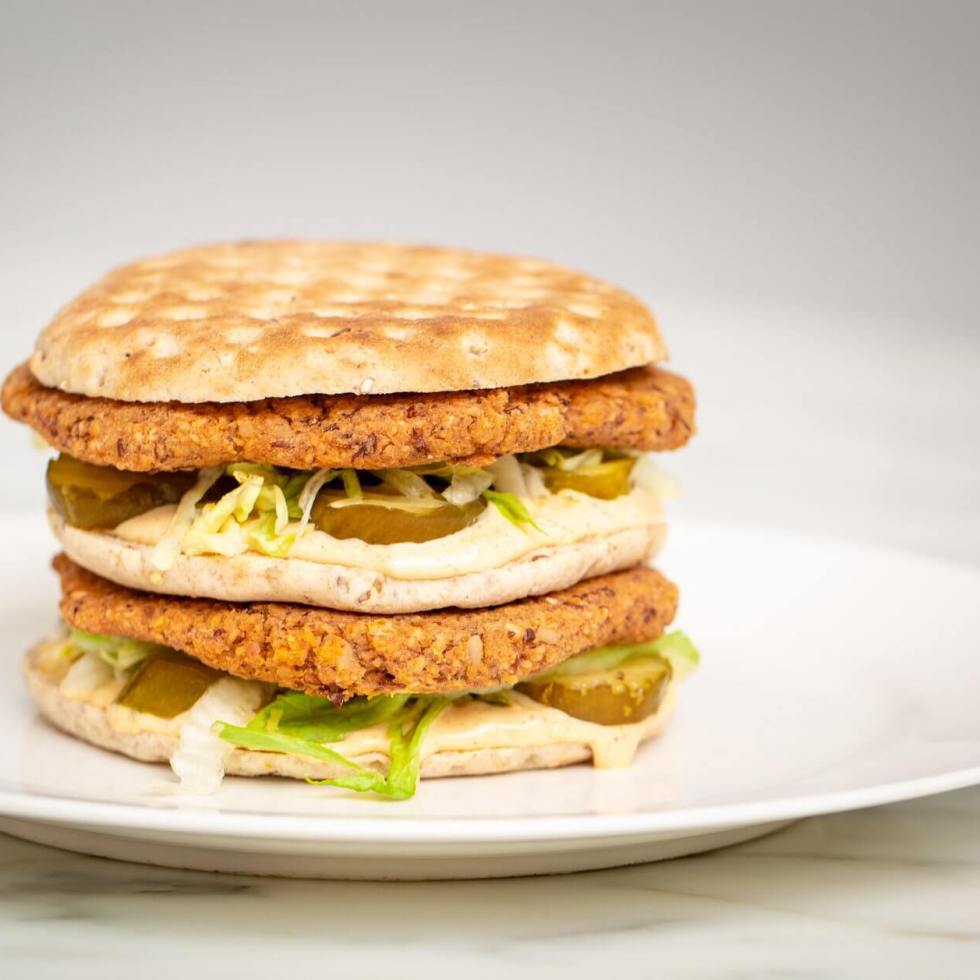 Homemade vegan Big Mac burger