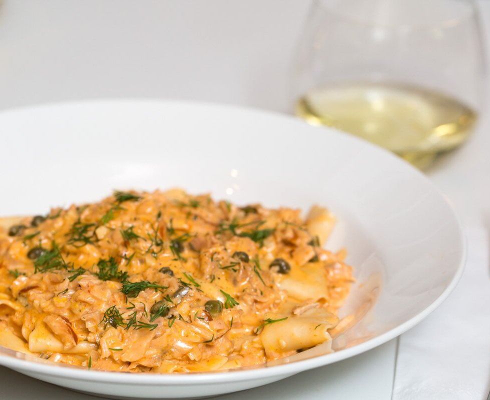 Pappardelle with creamy smoked salmon, caper and dill sauce