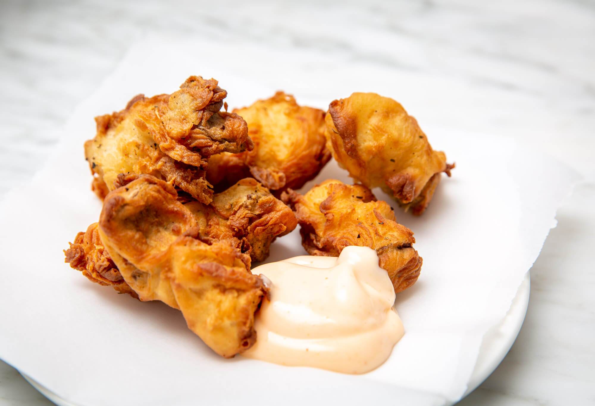 Vegan fried “chicken” using oyster mushrooms