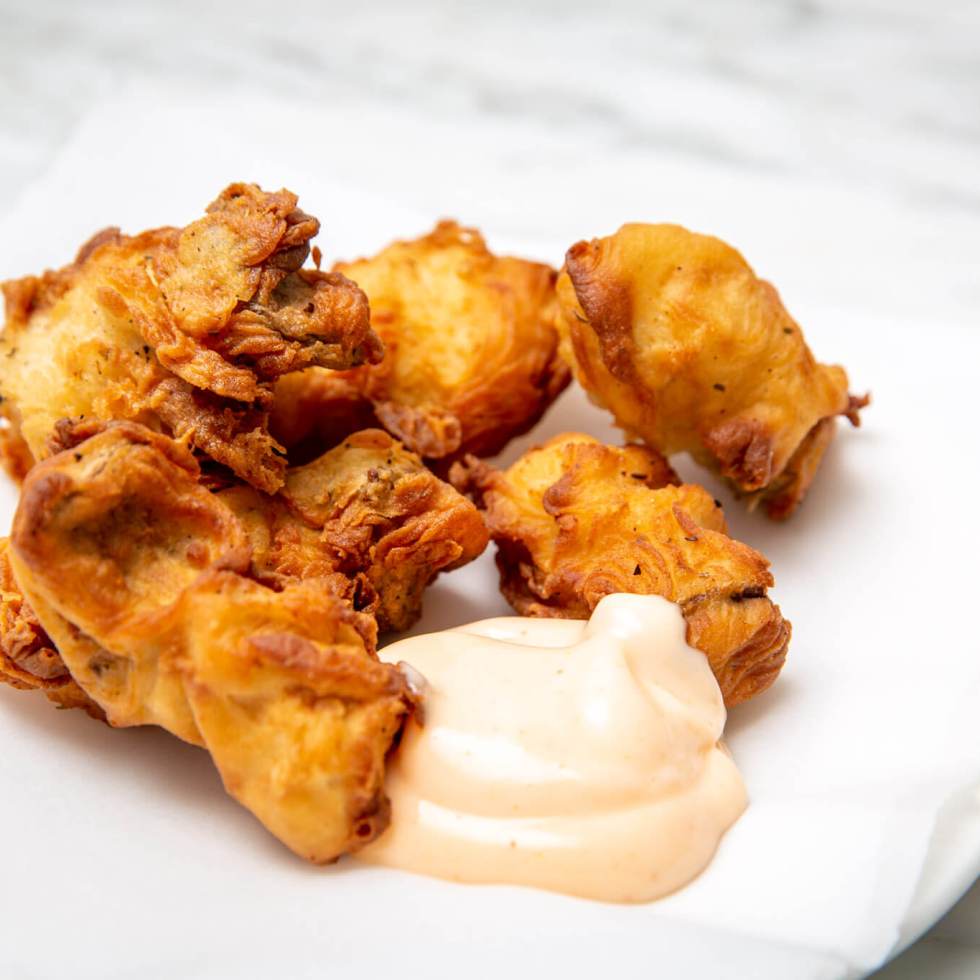 Vegan fried “chicken” using oyster mushrooms