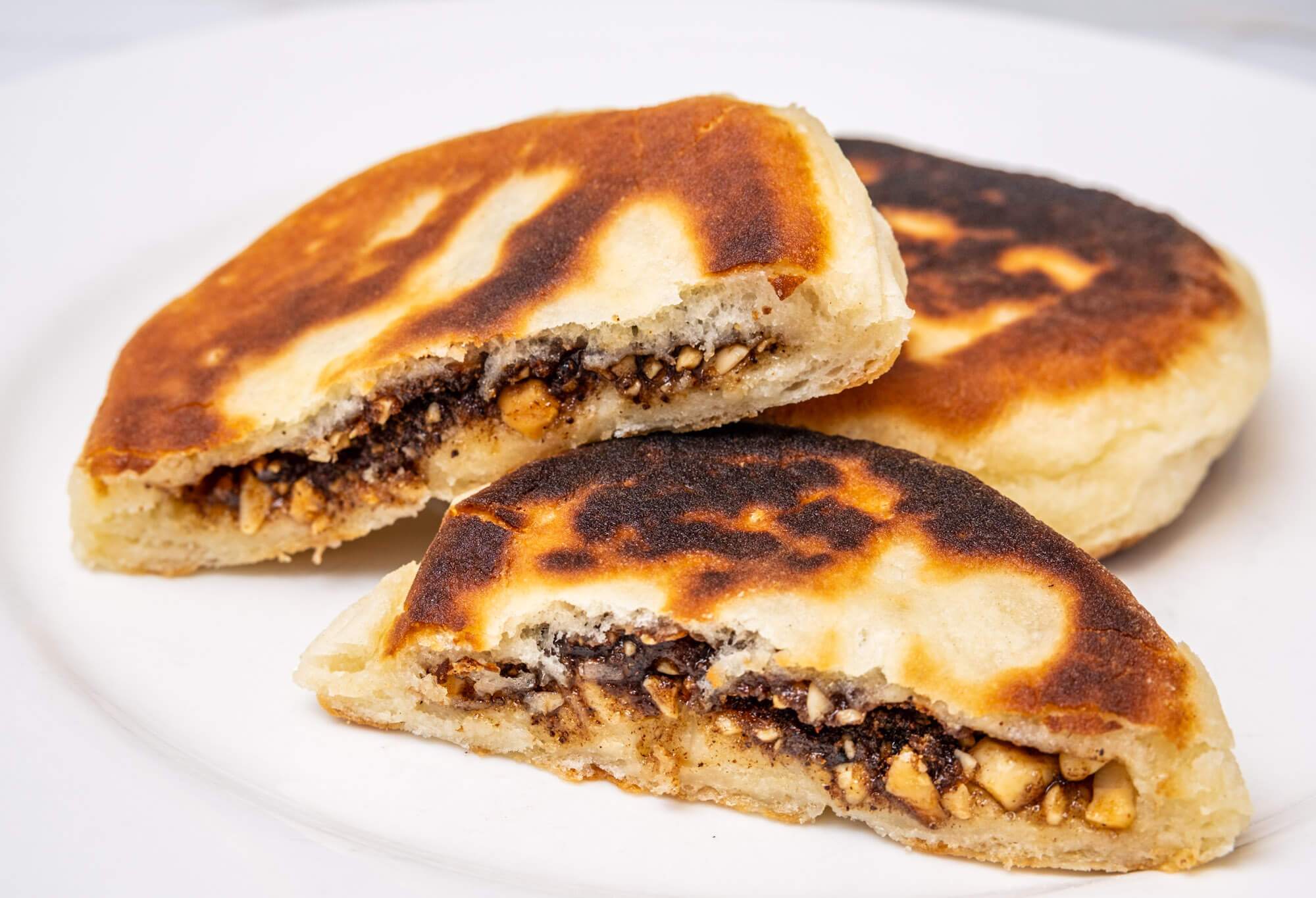 Hotteok, Korean stuffed pancakes, on a plate