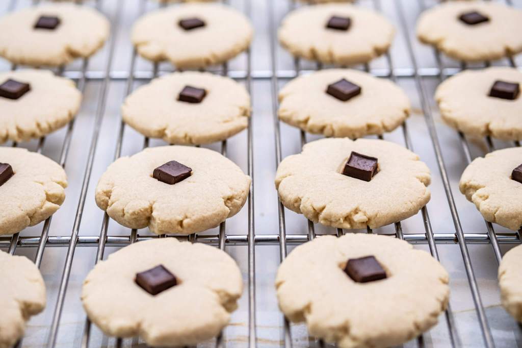 Mary Macleod shortbread cookies on a cooling rack